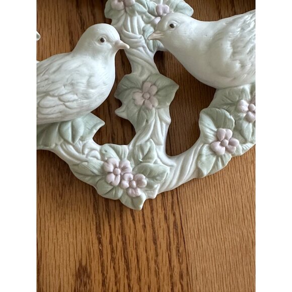 Porcelain Heart Shaped Wall Hanging Art Doves By Crowning Touch Collection - Picture 6 of 8